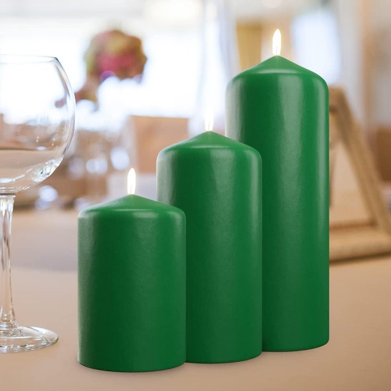 bask Cone Top Pillar Candles - Elegant Green Candles - Set of 3 Green Pillar Candles - 3"x4", 3"x6", and 3" x8 - Smokeless and Dripless Decorative Candles for Home Decor and Relaxation - Image 4