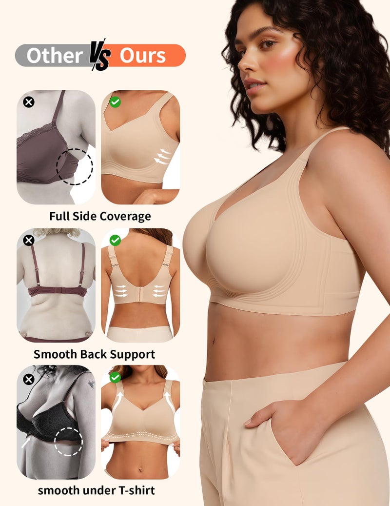 PoseFree Wireless Bras for Women Pack Full Coverage Comfortable & Supportive No Underwire Back Smoothing Everyday Bra Set - Image 4
