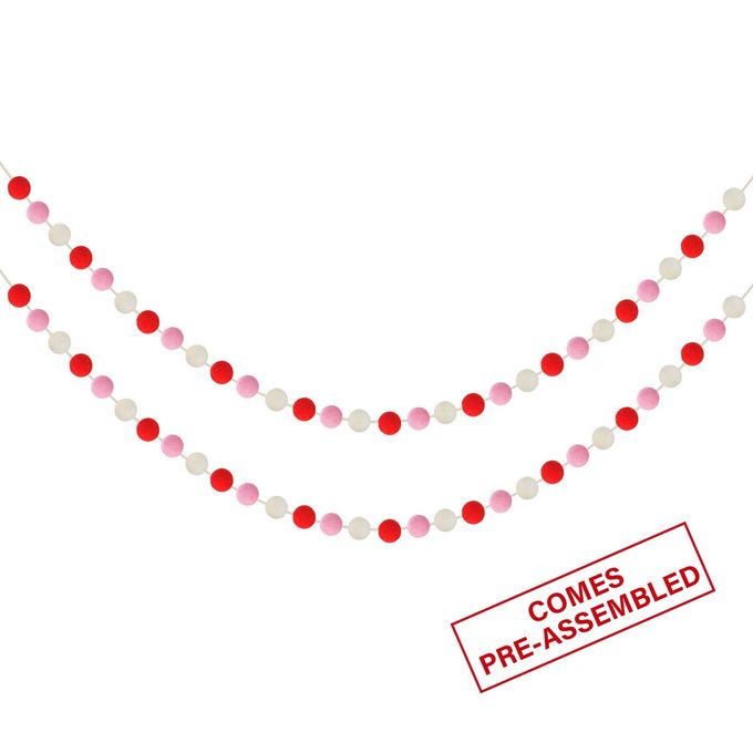 60 BALLS VALENTINES DAY FELT BALL GARLANDS VALENTINES DECORATIONS VALENTINES RED PINK WHITE POM POM GARLANDS FOR HOME TREE VALENTINES DAY INDOOR OUTDOOR HOME OFFICE HANGING DECOR 25MM
