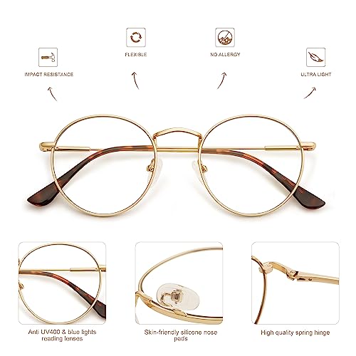AMOMOMA 3-Pack Retro Round Reading Glasses for Men Women Trendy Blue Light Blocking Computer Readers Metal Frame AM6101 Mix (+1.50 Magnification Strength) - Image 4