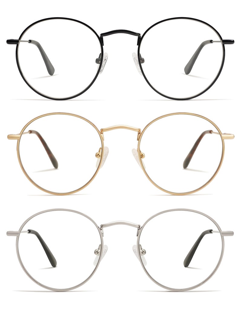AMOMOMA 3-Pack Retro Round Reading Glasses for Men Women Trendy Blue Light Blocking Computer Readers Metal Frame AM6101 Mix (+1.50 Magnification Strength) - Image 1