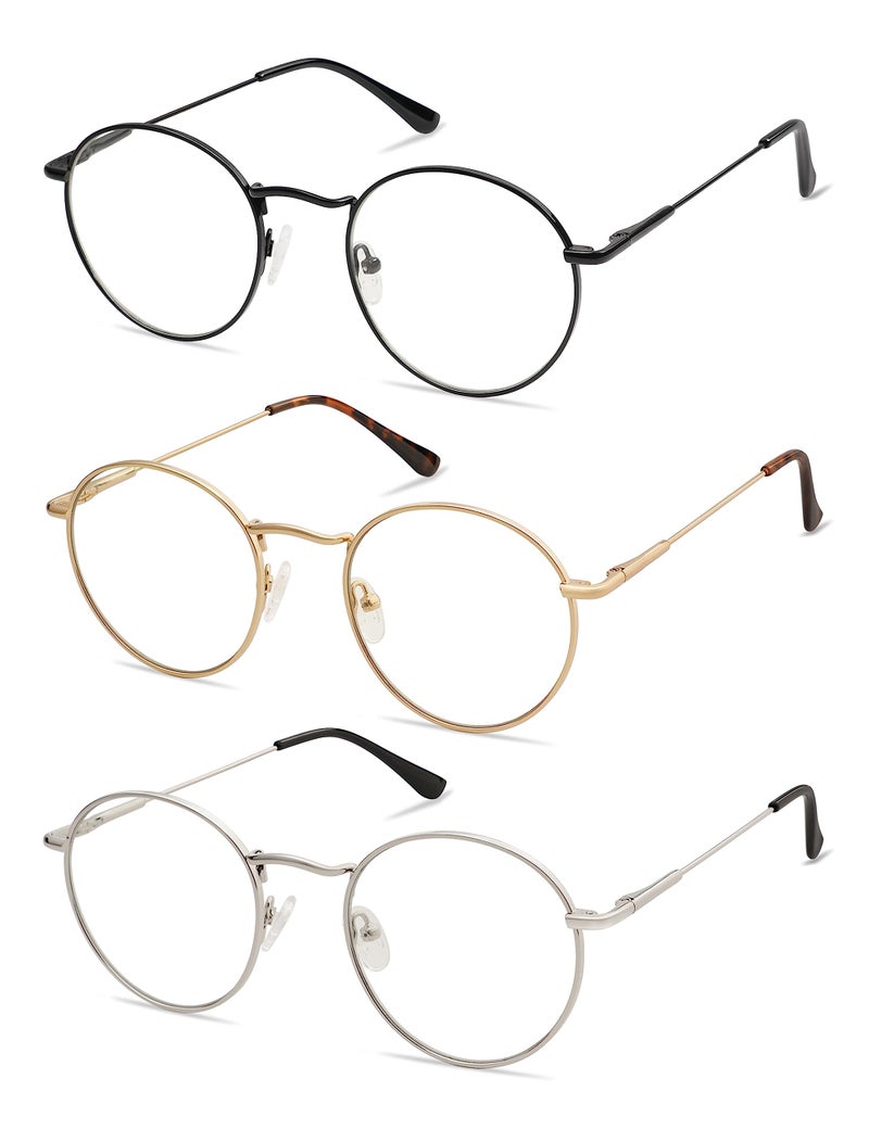 AMOMOMA 3-Pack Retro Round Reading Glasses for Men Women Trendy Blue Light Blocking Computer Readers Metal Frame AM6101 Mix (+1.50 Magnification Strength) - Image 3