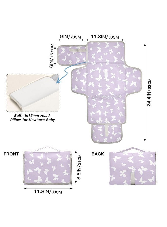 ElliTarr Portable Diaper Changing Pad Travel Baby Changing Mat Waterproof Diaper Changing Mat Foldable Lightweight Baby Changer with Built-in Pillow Purple Butterfly - Image 3