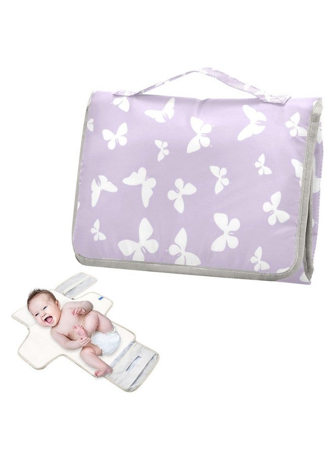 ElliTarr Portable Diaper Changing Pad Travel Baby Changing Mat Waterproof Diaper Changing Mat Foldable Lightweight Baby Changer with Built-in Pillow Purple Butterfly - Image 1