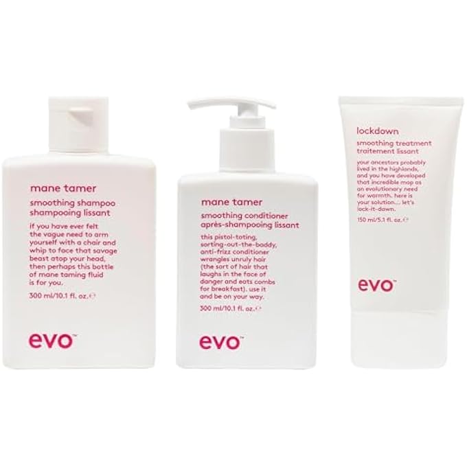 EVO Smoothing Hair Care Routine Bundle: Mane Tamer Smoothing Shampoo, Mane Tamer Smoothing Conditioner & Lockdown Smoothing Treatment