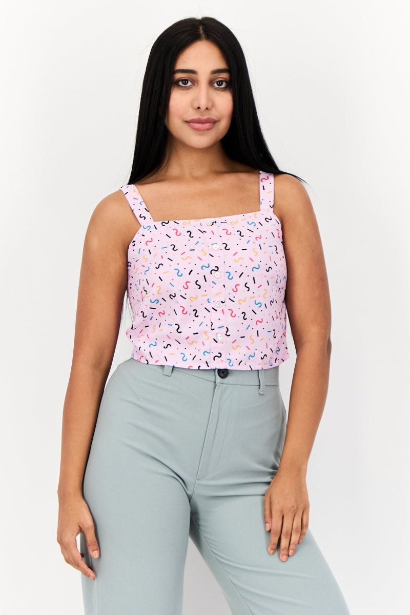 ONLY Women Square Neck Sleeveless Allover Print Tank Top, Multicolor  - Image 1