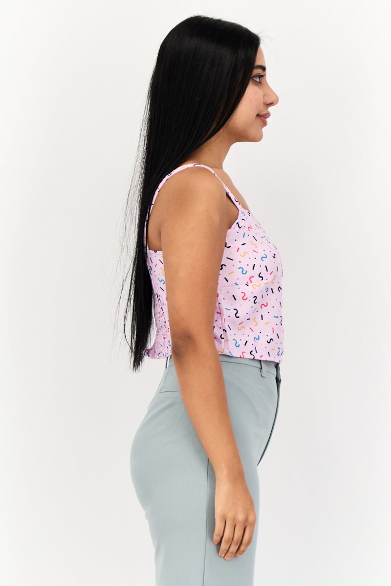 ONLY Women Square Neck Sleeveless Allover Print Tank Top, Multicolor  - Image 4