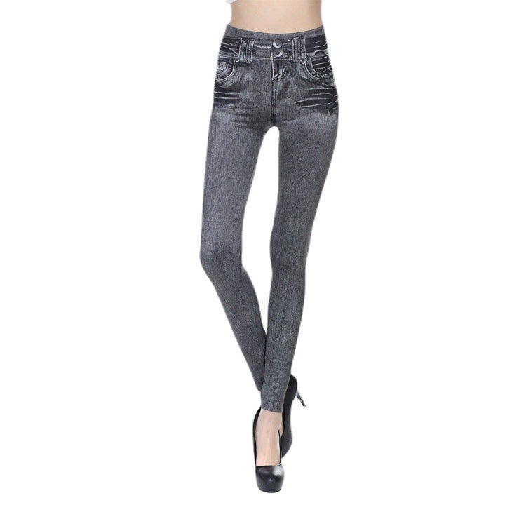 2023 Spot Cross-border 140#3 Color Outer Wear Imitation Denim Fake Pocket Leggings Knitted Womens Yoga Pants Grey