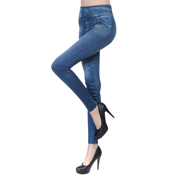 2023 Spot Cross-border 140#3 Color Outer Wear Imitation Denim Fake Pocket Leggings Knitted Womens Yoga Pants Grey  - Image 5