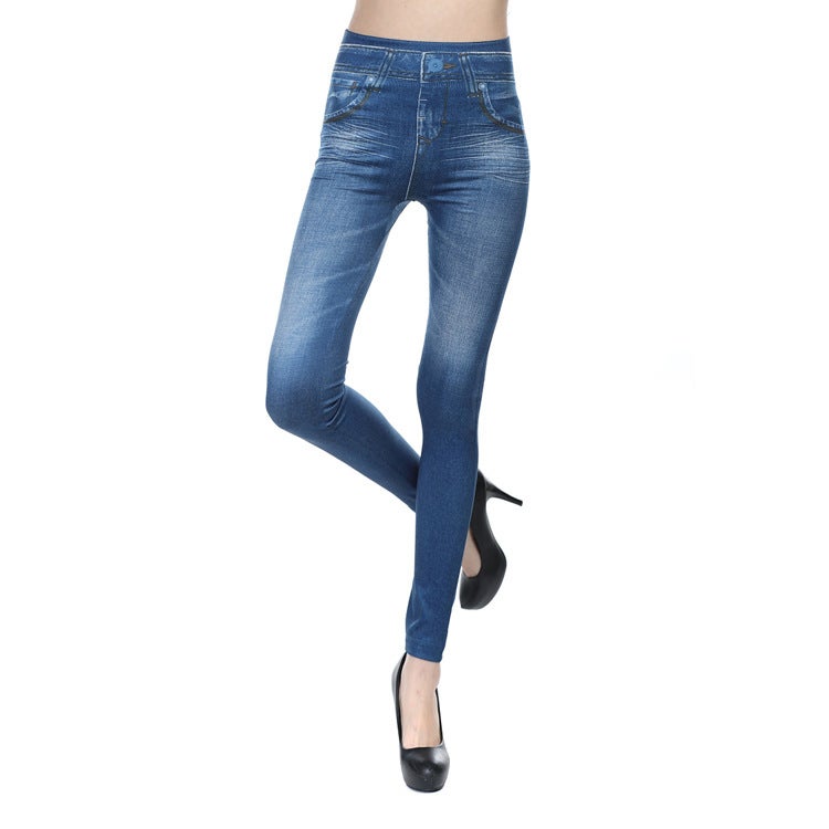 2023 Spot Cross-border 140#3 Color Outer Wear Imitation Denim Fake Pocket Leggings Knitted Womens Yoga Pants Grey  - Image 4