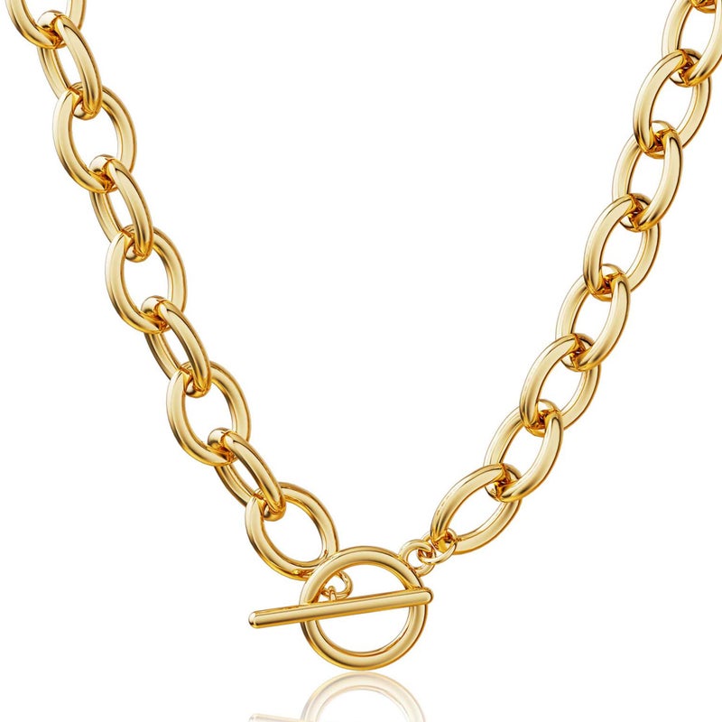 CHESKY 14K Gold Plated Chunky Necklace for Women, Trendy Paperclip Chain Necklace Thick Toggle Necklaces Non Tarnish Jewelry - Image 1