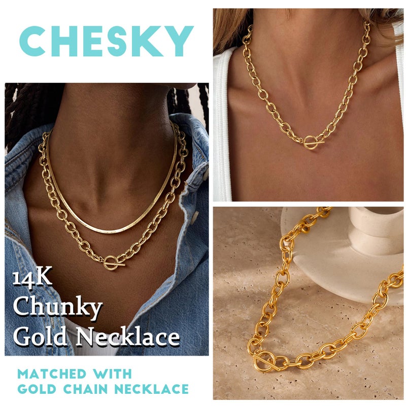 CHESKY 14K Gold Plated Chunky Necklace for Women, Trendy Paperclip Chain Necklace Thick Toggle Necklaces Non Tarnish Jewelry - Image 5