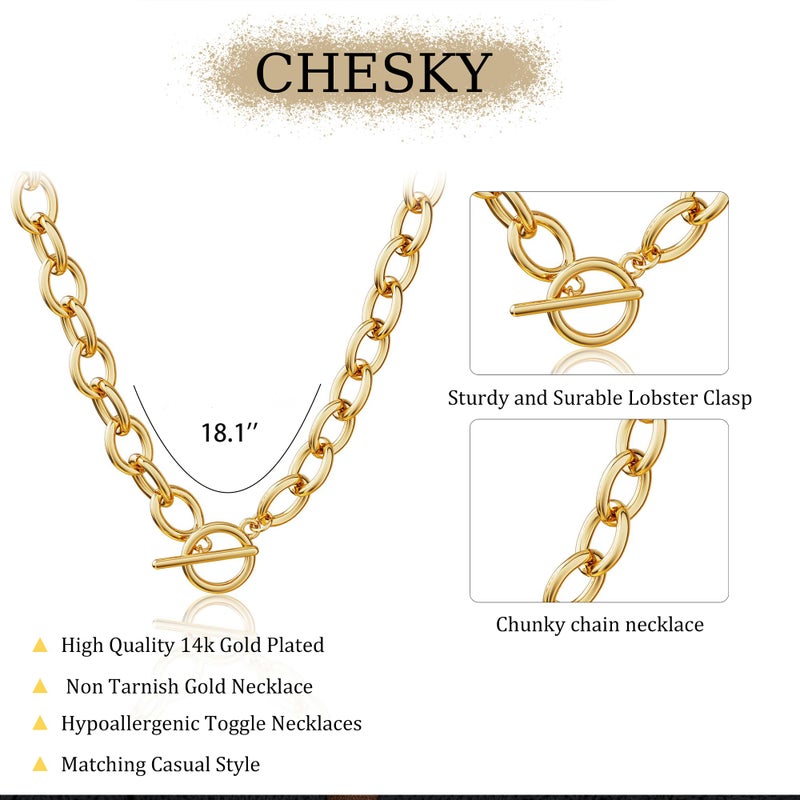 CHESKY 14K Gold Plated Chunky Necklace for Women, Trendy Paperclip Chain Necklace Thick Toggle Necklaces Non Tarnish Jewelry - Image 3