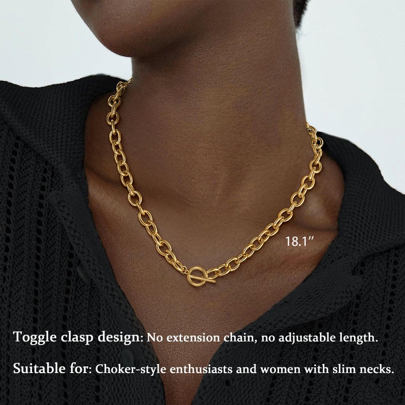 CHESKY 14K Gold Plated Chunky Necklace for Women, Trendy Paperclip Chain Necklace Thick Toggle Necklaces Non Tarnish Jewelry - Image 2