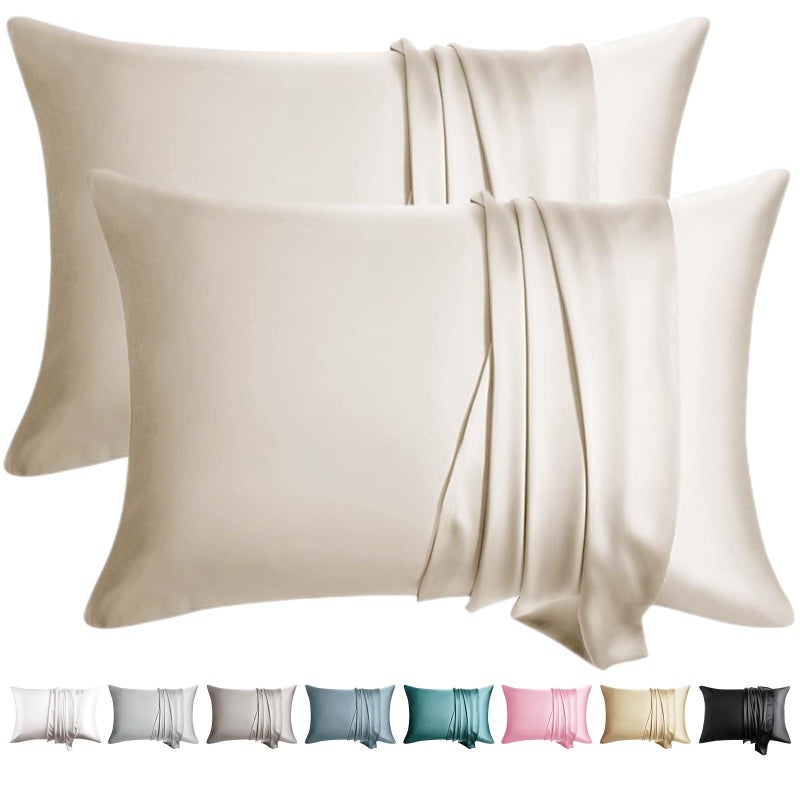 Wlosj 100% Silk Pillow Cases For Hair And 2 Pack Queen Size Mulberry Silk Pillowcase For Hair And Skin Set Of 2 Highest Grade 6A Silk Soft Breathable Cooling With Hidden Zipper  Beige - Image 1
