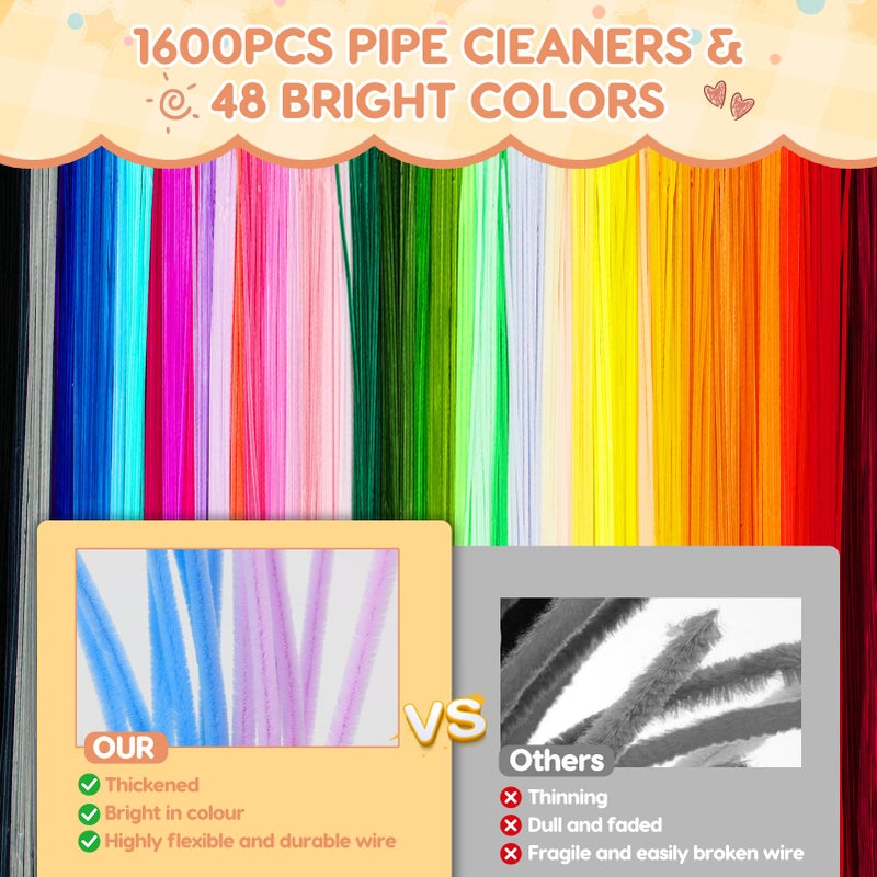 Anyeve 1600 PCS Pipe Cleaners, Pipe Cleaners Bulk 48 Colors, Chenille Stems for Flowers DIY Art Creative Crafts Decorations Colorful Thick Pipe Cleaners Craft Supplies for Christmas Halloween Birthday Gift - Image 4
