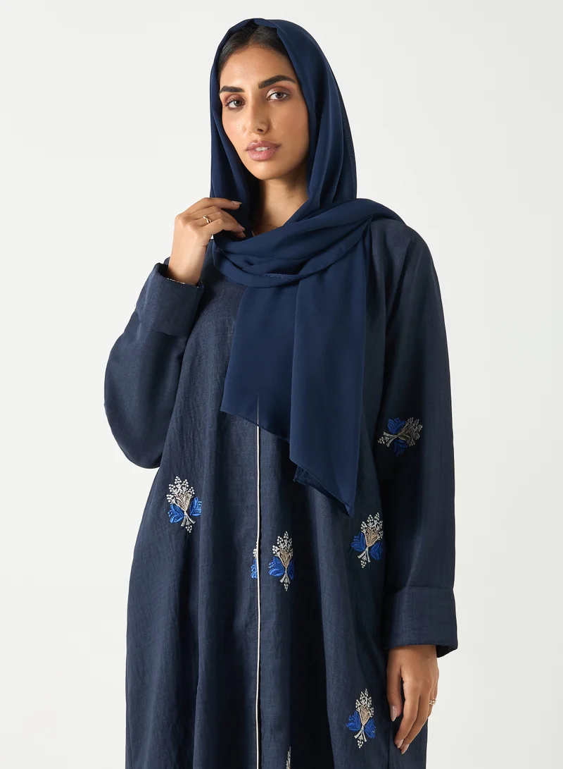 Hadiyath Al Madinah Floral Embroidered Navy Abaya