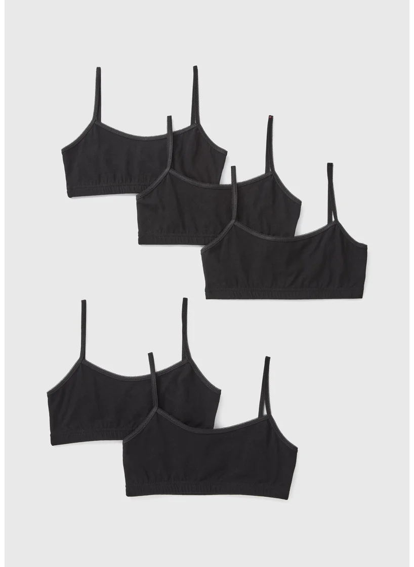 Matalan 5 Pack Girls Black Crop Tops