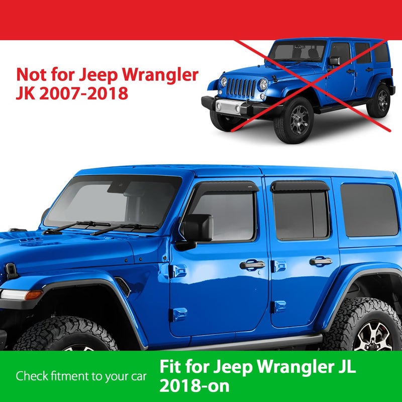 Goodyear Shatterproof Side Window Deflectors for Jeep Wrangler JL 2018-2026/Jeep Gladiator 2020-2026, Tape-on Rain Guards, Window Visors, Vent Deflector, Vent Visor, Car Accessories, 4 pcs- GY003198LP - Image 3