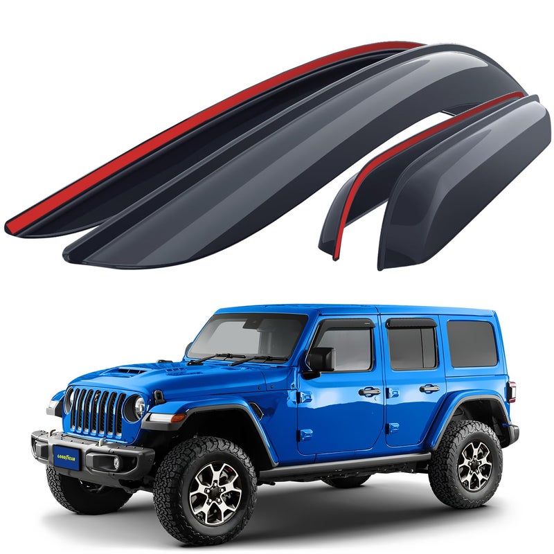Goodyear Shatterproof Side Window Deflectors for Jeep Wrangler JL 2018-2026/Jeep Gladiator 2020-2026, Tape-on Rain Guards, Window Visors, Vent Deflector, Vent Visor, Car Accessories, 4 pcs- GY003198LP - Image 1