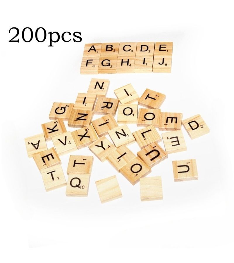 200 Wooden Letter Puzzle Blocks Spelling Board Game Gift Decor Coasters - Image 1