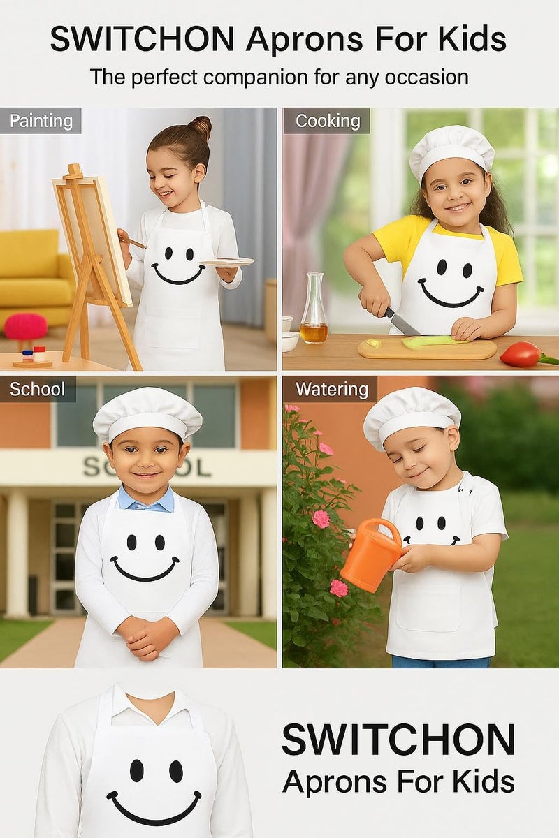 Switchon Polyester Waterproof Adjustable Kids Multi purpose Cooking Apron with a chef cap School Apron - Proudly made in india (White, 6Yrs to 11 Yrs) - Image 4