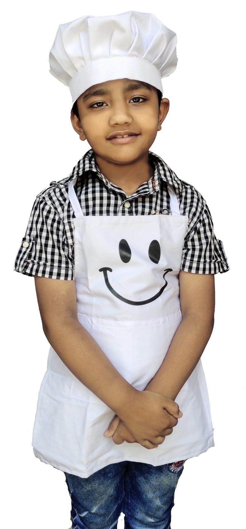 Switchon Polyester Waterproof Adjustable Kids Multi purpose Cooking Apron with a chef cap School Apron - Proudly made in india (White, 6Yrs to 11 Yrs) - Image 1