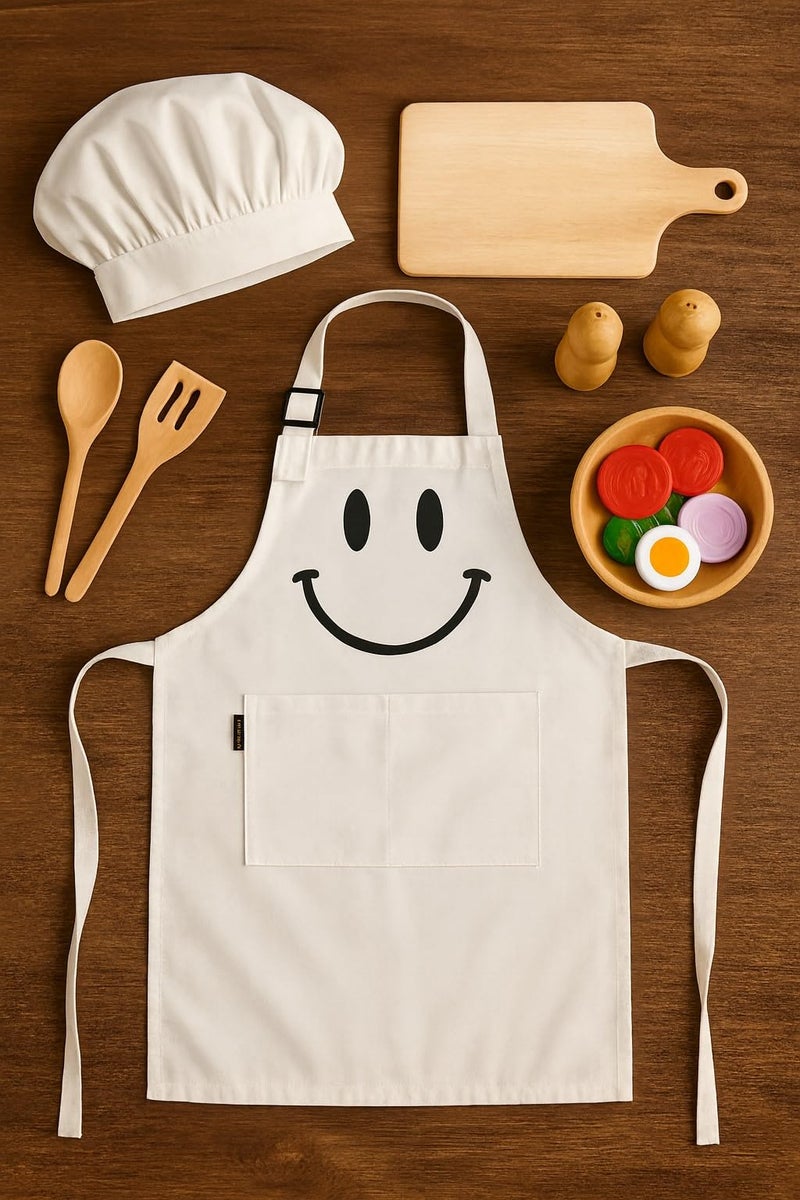 Switchon Polyester Waterproof Adjustable Kids Multi purpose Cooking Apron with a chef cap School Apron - Proudly made in india (White, 6Yrs to 11 Yrs) - Image 5
