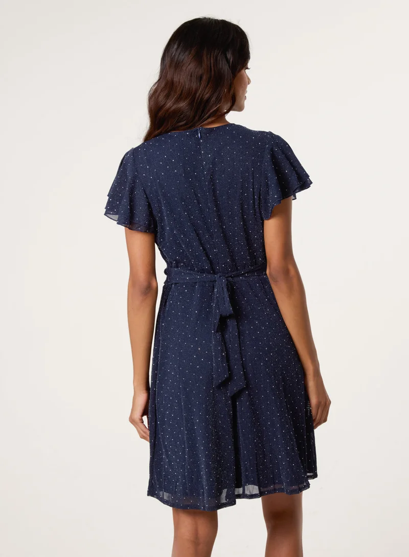 Blue Vanilla Rhinestone Diamante Wrap Dress