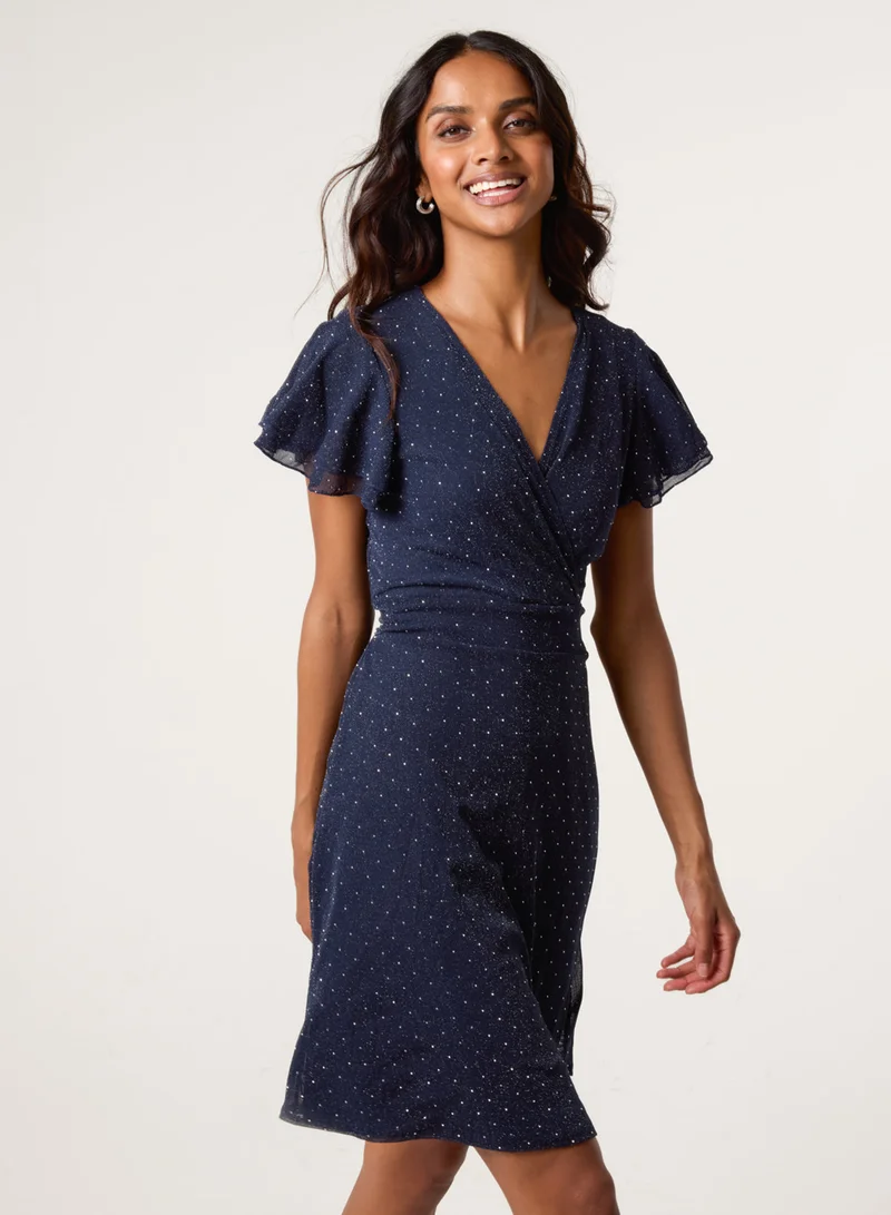 Blue Vanilla Rhinestone Diamante Wrap Dress