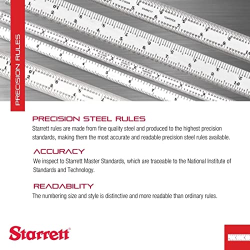 Starrett Full Flexible Steel Rule with Satin Chrome Finish, Quick Reading, and Inch Graduation - 4R Graduation, 6" Length, 1/64" Thickness - C304R-6 - Image 3