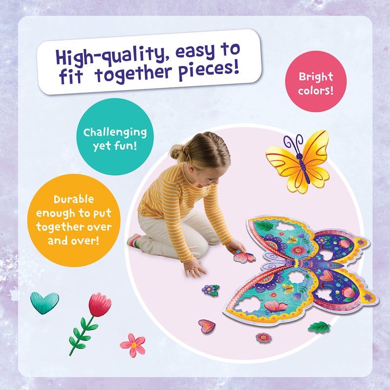Peaceable Kingdom Shimmery Butterfly Floor Puzzle â€“ 53-Piece Giant Floor Puzzle for Kids Ages 5 & up â€“ Fun-Shaped Puzzle Pieces â€“ Great for Classrooms - Image 2