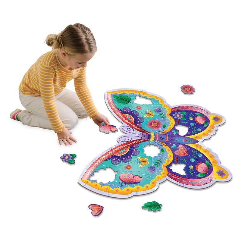 Peaceable Kingdom Shimmery Butterfly Floor Puzzle â€“ 53-Piece Giant Floor Puzzle for Kids Ages 5 & up â€“ Fun-Shaped Puzzle Pieces â€“ Great for Classrooms - Image 1