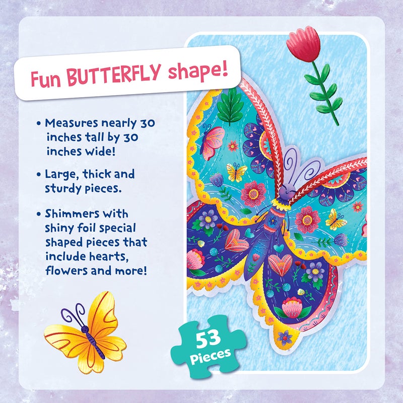 Peaceable Kingdom Shimmery Butterfly Floor Puzzle â€“ 53-Piece Giant Floor Puzzle for Kids Ages 5 & up â€“ Fun-Shaped Puzzle Pieces â€“ Great for Classrooms - Image 4