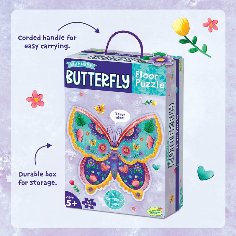 Peaceable Kingdom Shimmery Butterfly Floor Puzzle â€“ 53-Piece Giant Floor Puzzle for Kids Ages 5 & up â€“ Fun-Shaped Puzzle Pieces â€“ Great for Classrooms - Image 5