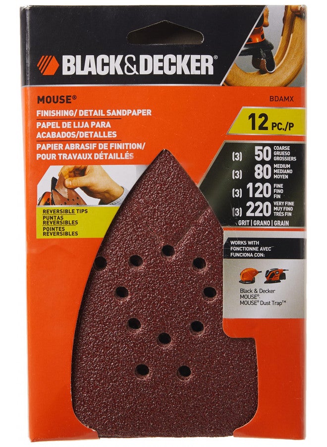 BLACK+DECKER Sandpaper Assortment for Mouse Sander, 12-Pack (BDAMX) - Image 3