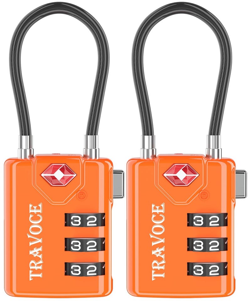 Travoce TSA Approved Luggage Locks, Travel Locks Which Also Work Great as Gym Locks, Toolbox Lock, Backpack and More, Orange 2 Pack - Image 1