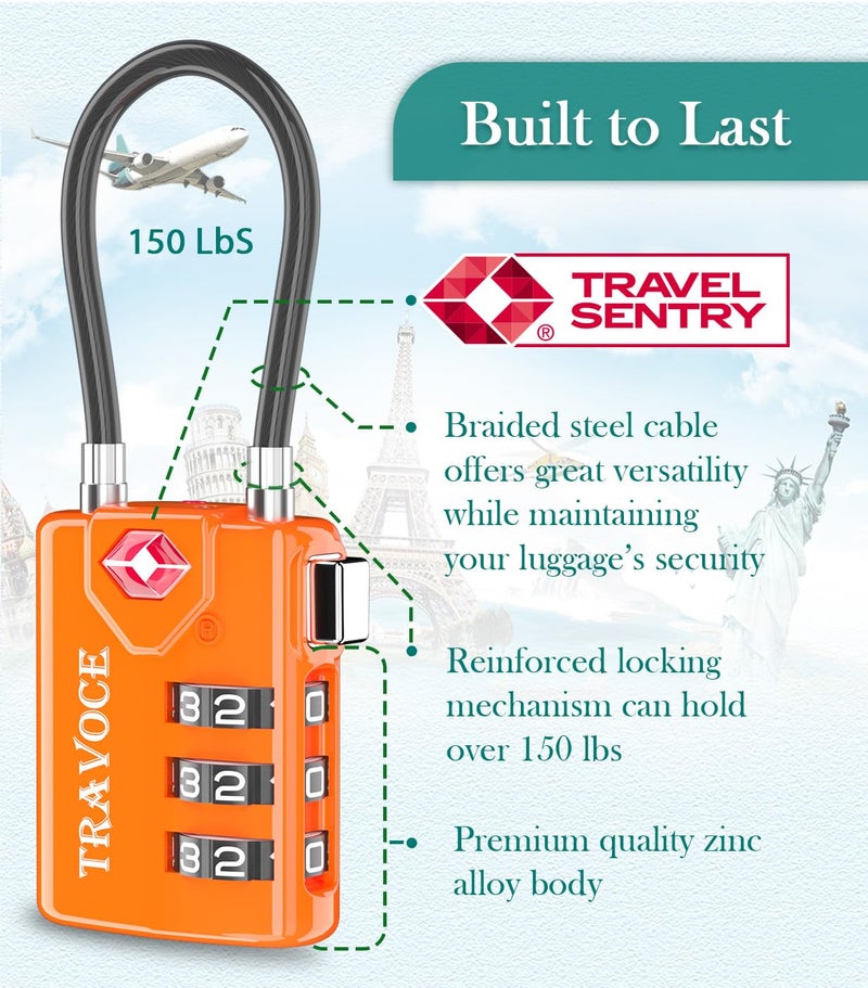 Travoce TSA Approved Luggage Locks, Travel Locks Which Also Work Great as Gym Locks, Toolbox Lock, Backpack and More, Orange 2 Pack - Image 5
