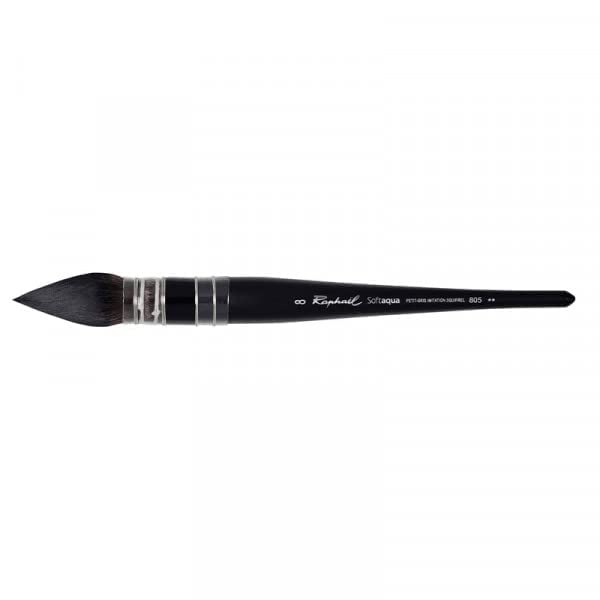 Raphael SoftAqua Synthetic Squirrel Watercolor Brush, Quill, 8, Black - Image 2