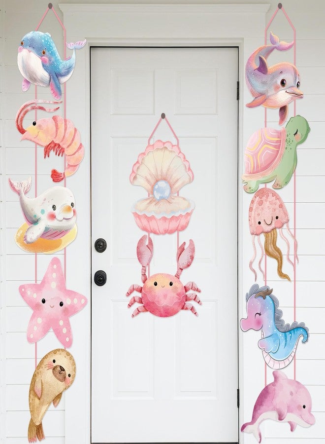 LUUFILx Under The Sea Party Decoration Ocean Animals Door Signs Under The Sea Hanging Decorations for Girls Pink Ocean Animals Birthday Party Banners Sea Themed Baby Shower Favor Supplies - Image 1