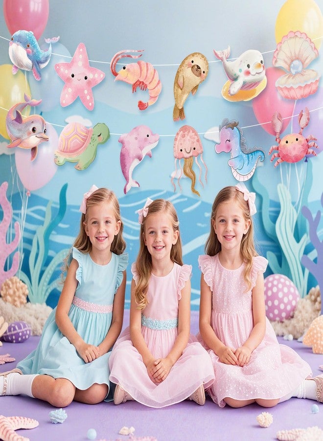 LUUFILx Under The Sea Party Decoration Ocean Animals Door Signs Under The Sea Hanging Decorations for Girls Pink Ocean Animals Birthday Party Banners Sea Themed Baby Shower Favor Supplies - Image 2