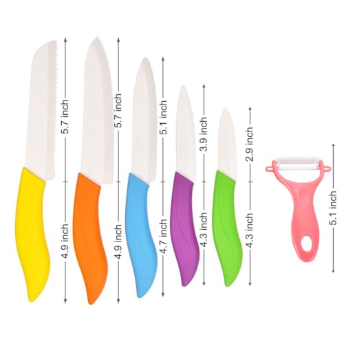 Astylway Ceramic Knife Set 6 Piece Ceramic Knives Colored with Cover Kitchen Knife Set include Peeler 3 inch Paring Knife Bread knife 6 inch Small Chef Knife - Image 2