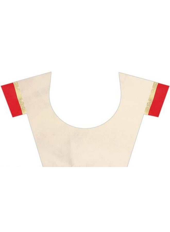 Women's Zari Art Silk Saree With Running Blouse Piece (G-101_Off-White And Red)  - Image 5