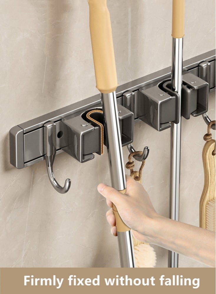 Kutis 1-Piece Wall Mounted Mop And Broom Holder 3 Position With 4 Hooks Alloy Grey 40.5x6.4x5.2 cm - Image 3