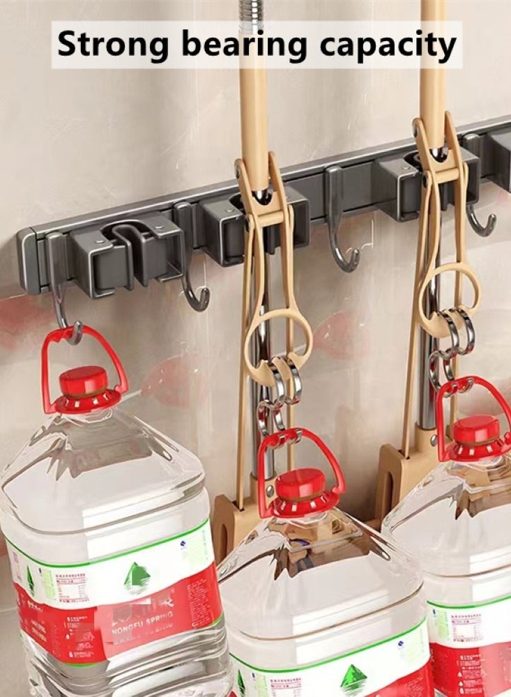 Kutis 1-Piece Wall Mounted Mop And Broom Holder 3 Position With 4 Hooks Alloy Grey 40.5x6.4x5.2 cm - Image 5