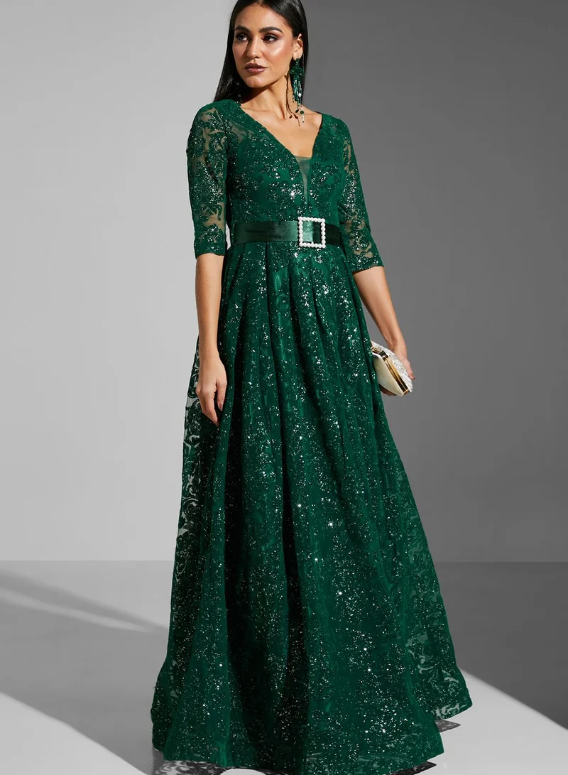 نمشي x Embossed & Belt Detail Dress