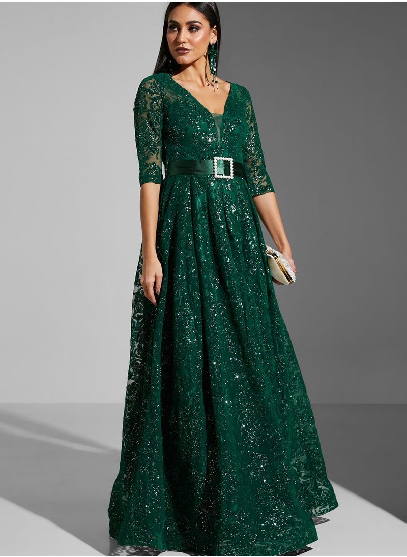 نمشي x Embossed & Belt Detail Dress  - Image 5