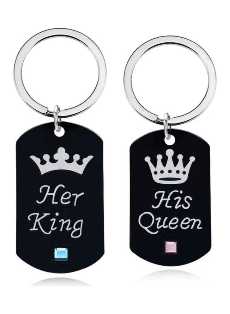 SOLDOUT Lovers Her King His Queen Keychain Set Creative Alloy Pendant Necklace Couple Love Forever Necklace Valentine Day Jewelry (Black, 1 Pair)  - Image 1