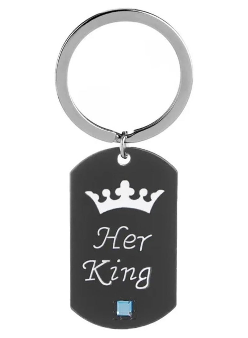 SOLDOUT Lovers Her King His Queen Keychain Set Creative Alloy Pendant Necklace Couple Love Forever Necklace Valentine Day Jewelry (Black, 1 Pair)  - Image 3