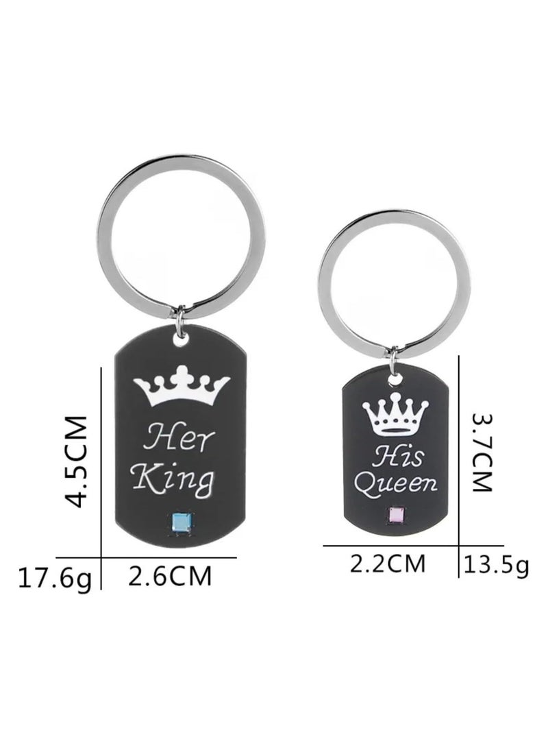 SOLDOUT Lovers Her King His Queen Keychain Set Creative Alloy Pendant Necklace Couple Love Forever Necklace Valentine Day Jewelry (Black, 1 Pair)  - Image 4